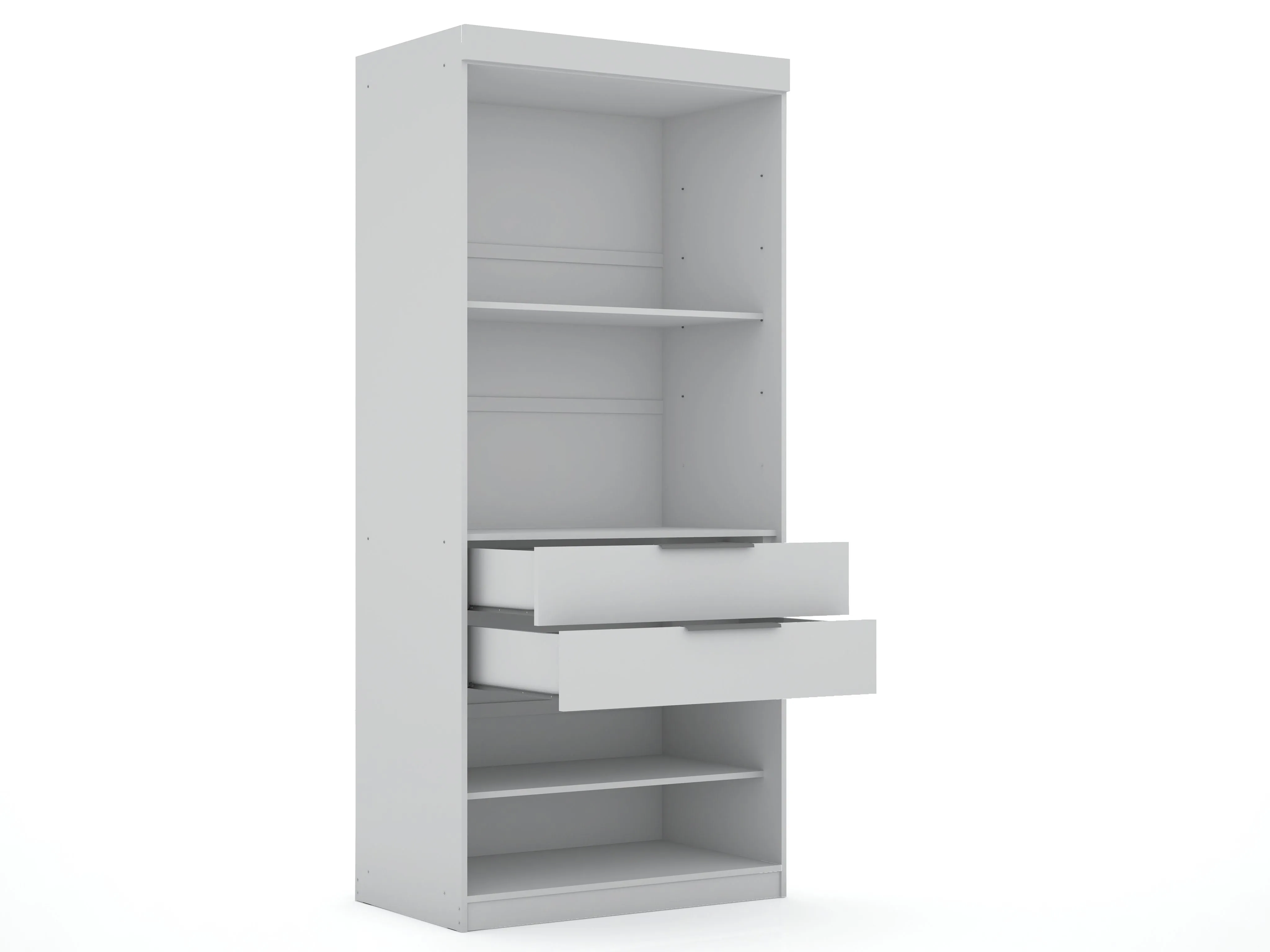 Mulberry 2.0 Semi Open 2 Sectional Modern Wardrobe Corner Closet with 2 Drawers - Set of 2 in White