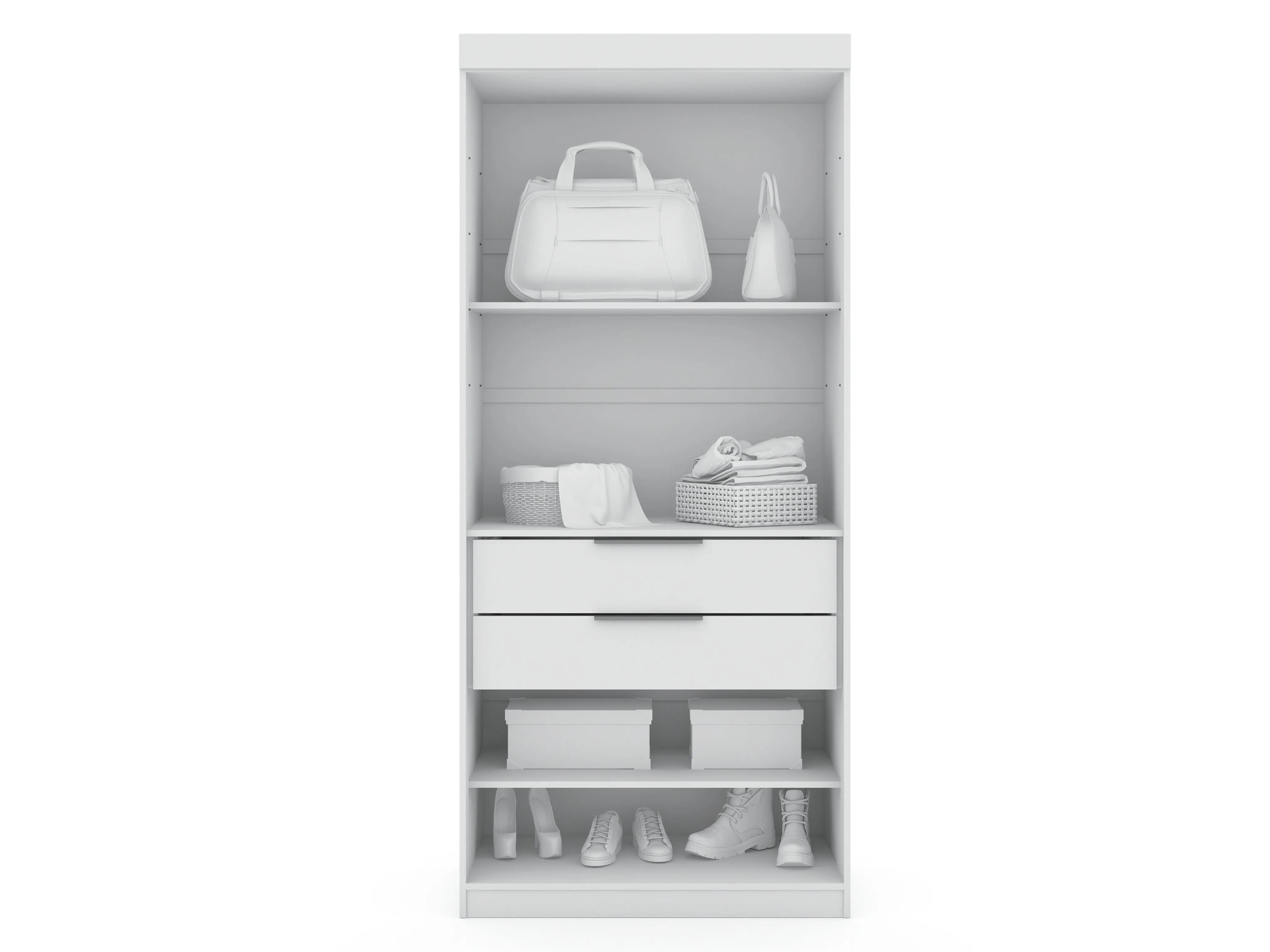 Mulberry 2.0 Semi Open 2 Sectional Modern Wardrobe Corner Closet with 2 Drawers - Set of 2 in White