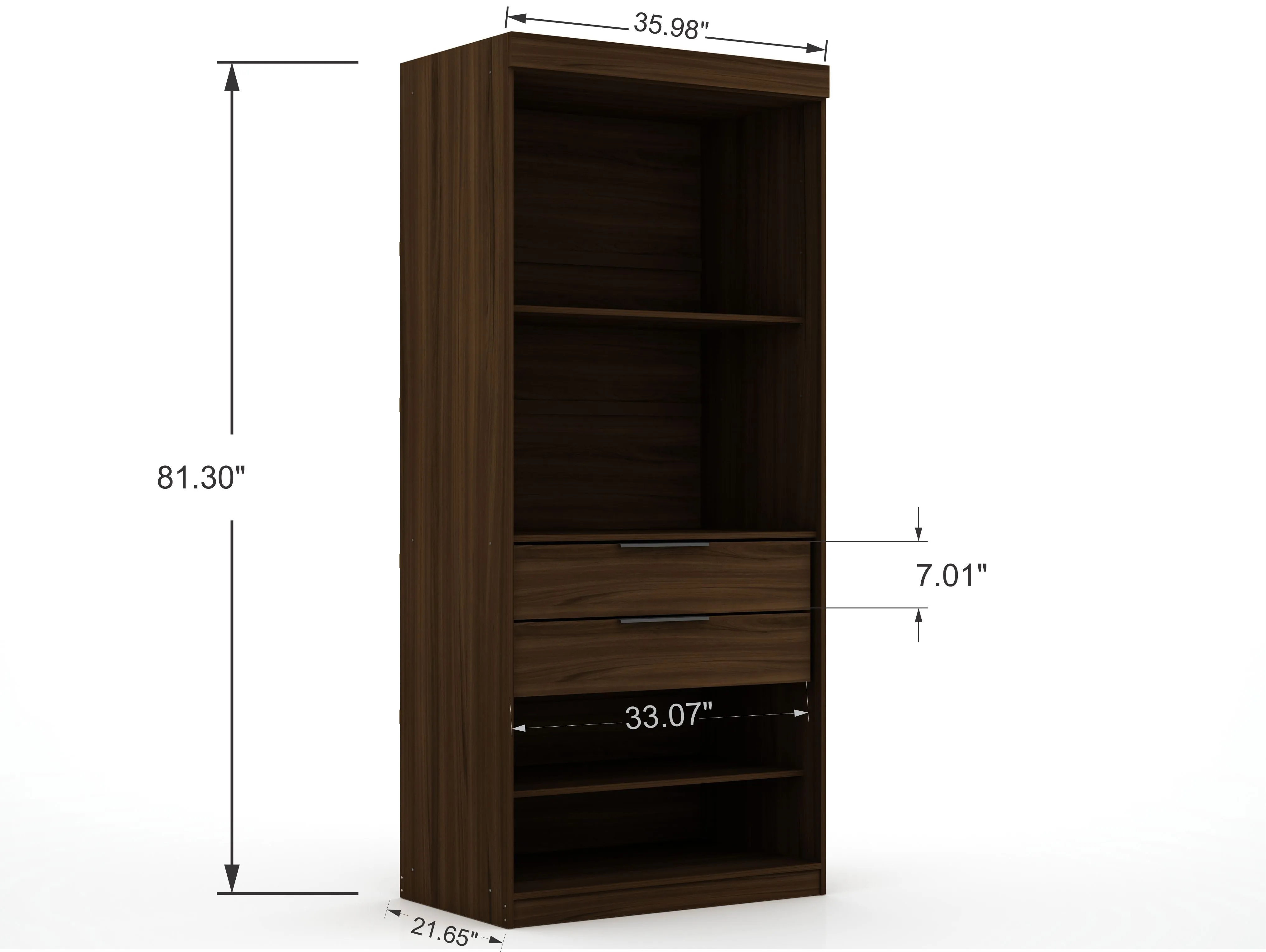 Mulberry 2.0 Semi Open 3 Sectional Modern Wardrobe Corner Closet with 4 Drawers - Set of 3 in Brown