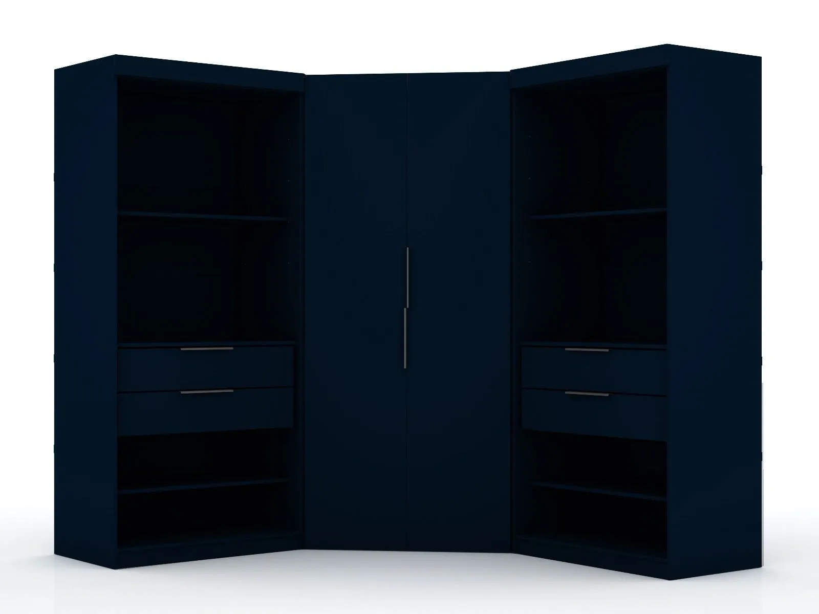 Mulberry 2.0 Semi Open 3 Sectional Modern Wardrobe Corner Closet with 4 Drawers - Set of 3 in Tatiana Midnight Blue