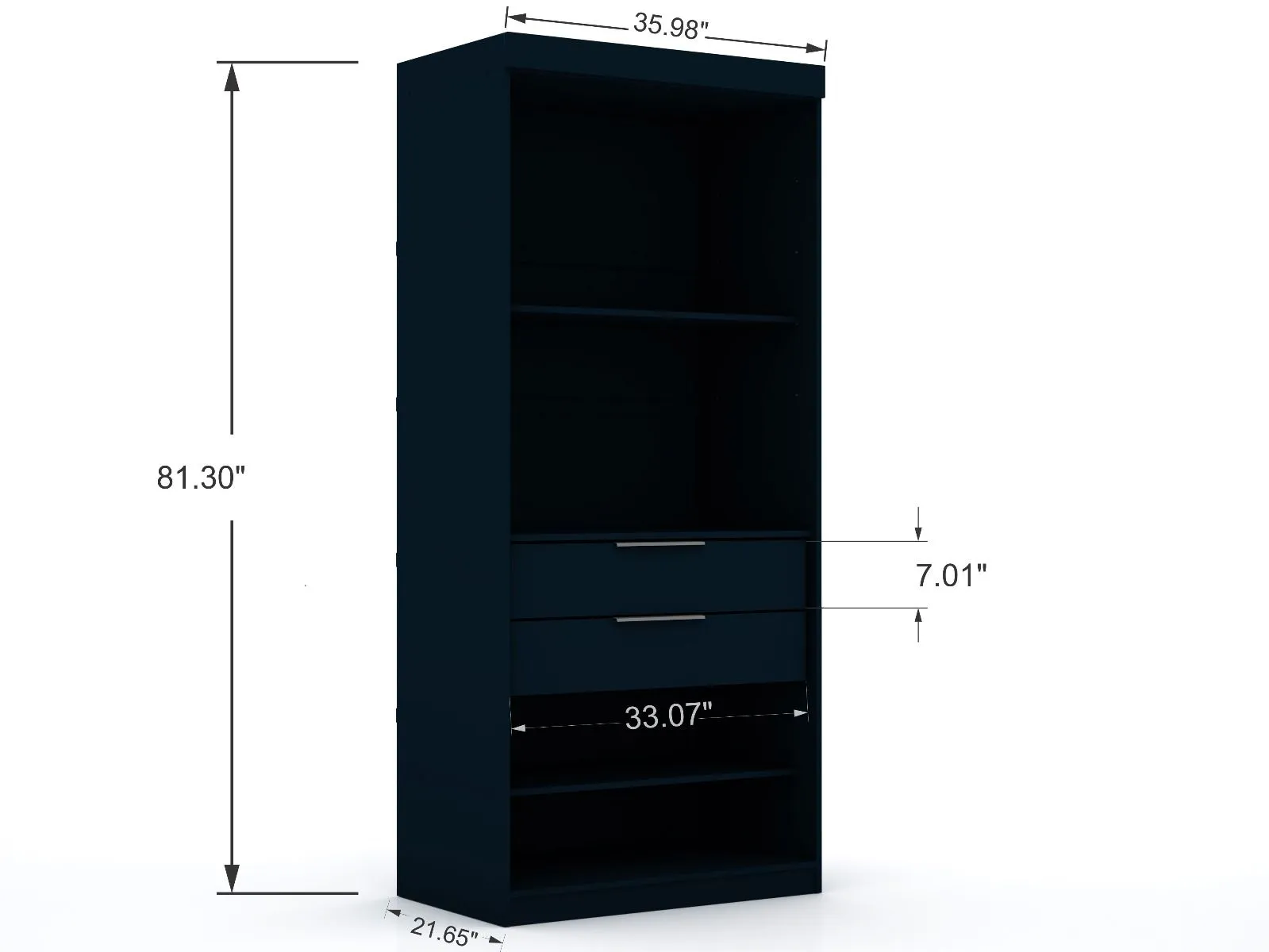 Mulberry 2.0 Semi Open 3 Sectional Modern Wardrobe Corner Closet with 4 Drawers - Set of 3 in Tatiana Midnight Blue