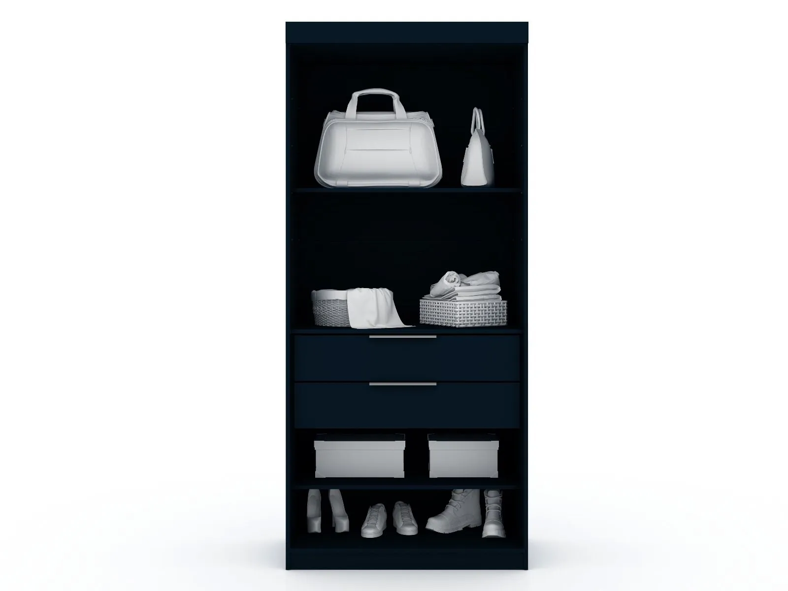 Mulberry 2.0 Semi Open 3 Sectional Modern Wardrobe Corner Closet with 4 Drawers - Set of 3 in Tatiana Midnight Blue