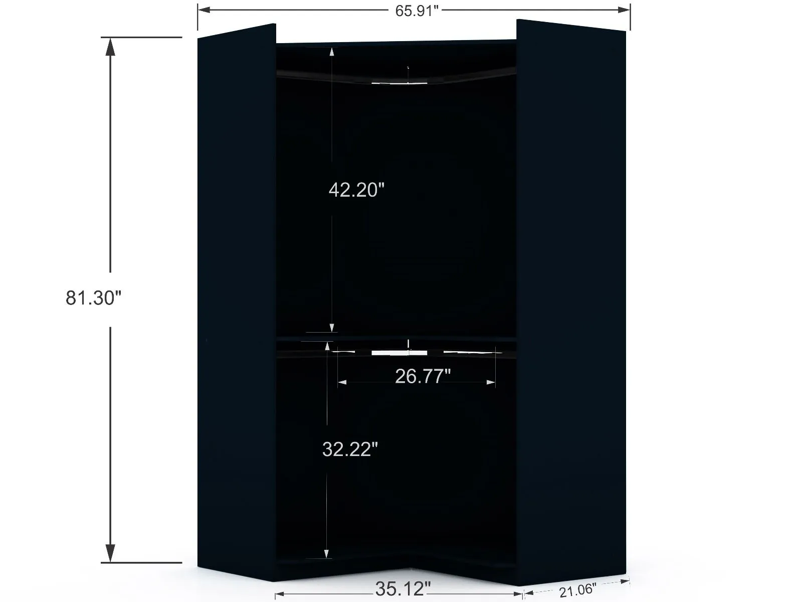 Mulberry 2.0 Semi Open 3 Sectional Modern Wardrobe Corner Closet with 4 Drawers - Set of 3 in Tatiana Midnight Blue