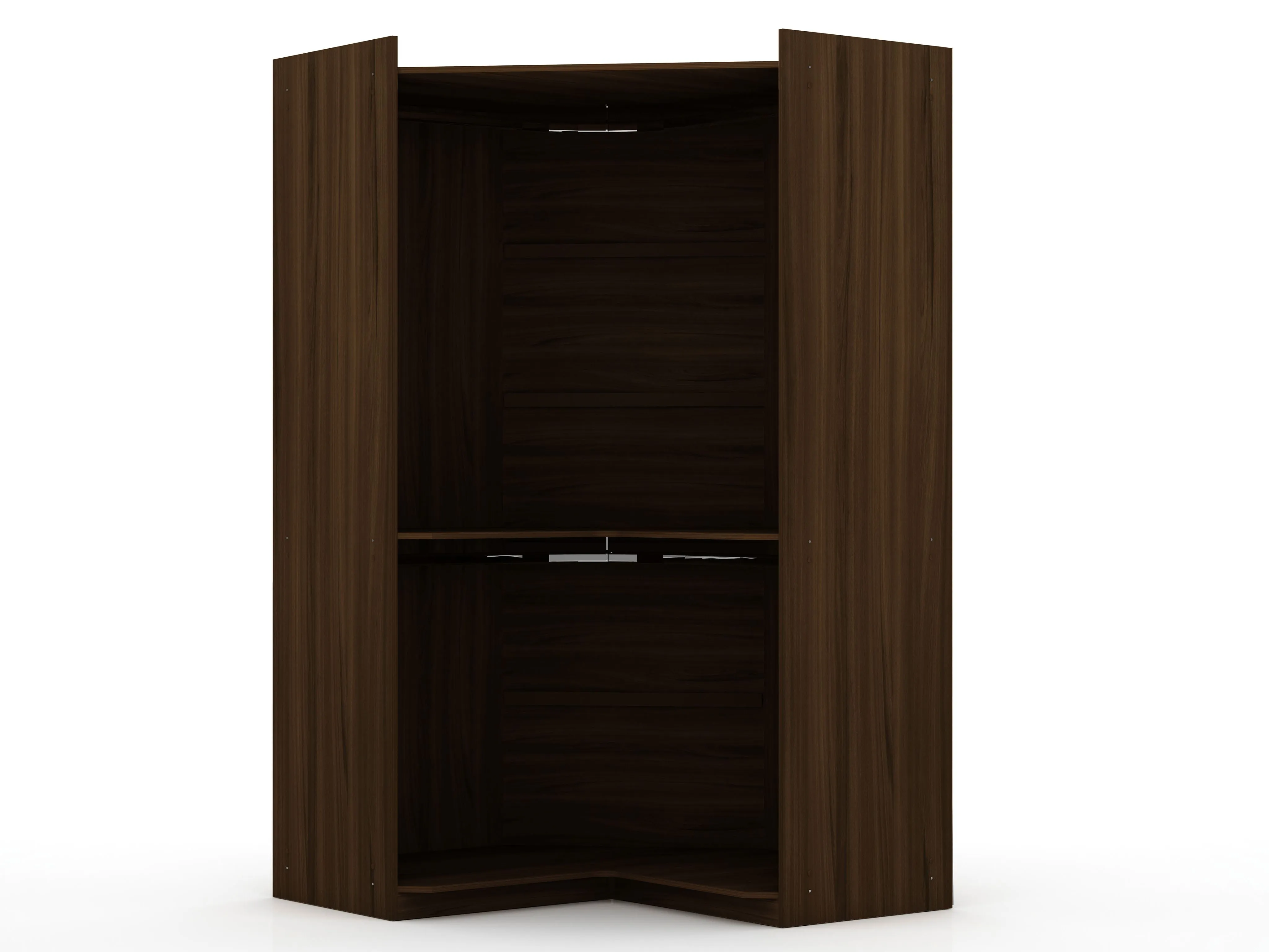 Mulberry Modern Open Corner Closet with 2 Hanging Rods in Brown