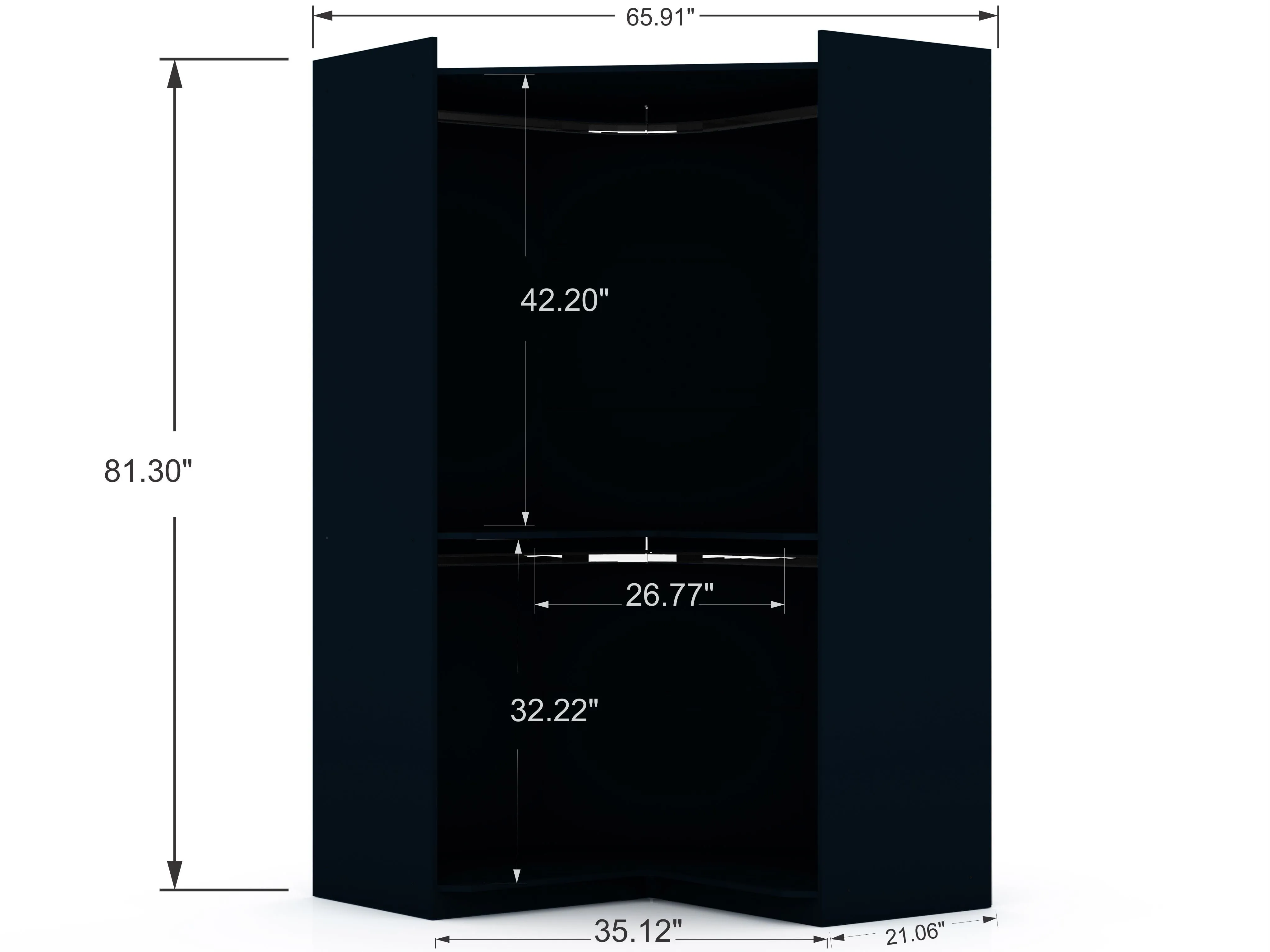 Mulberry Open 2 Sectional Modern Corner Wardrobe Closet with 2 Drawers- Set of 2 in Tatiana Midnight Blue