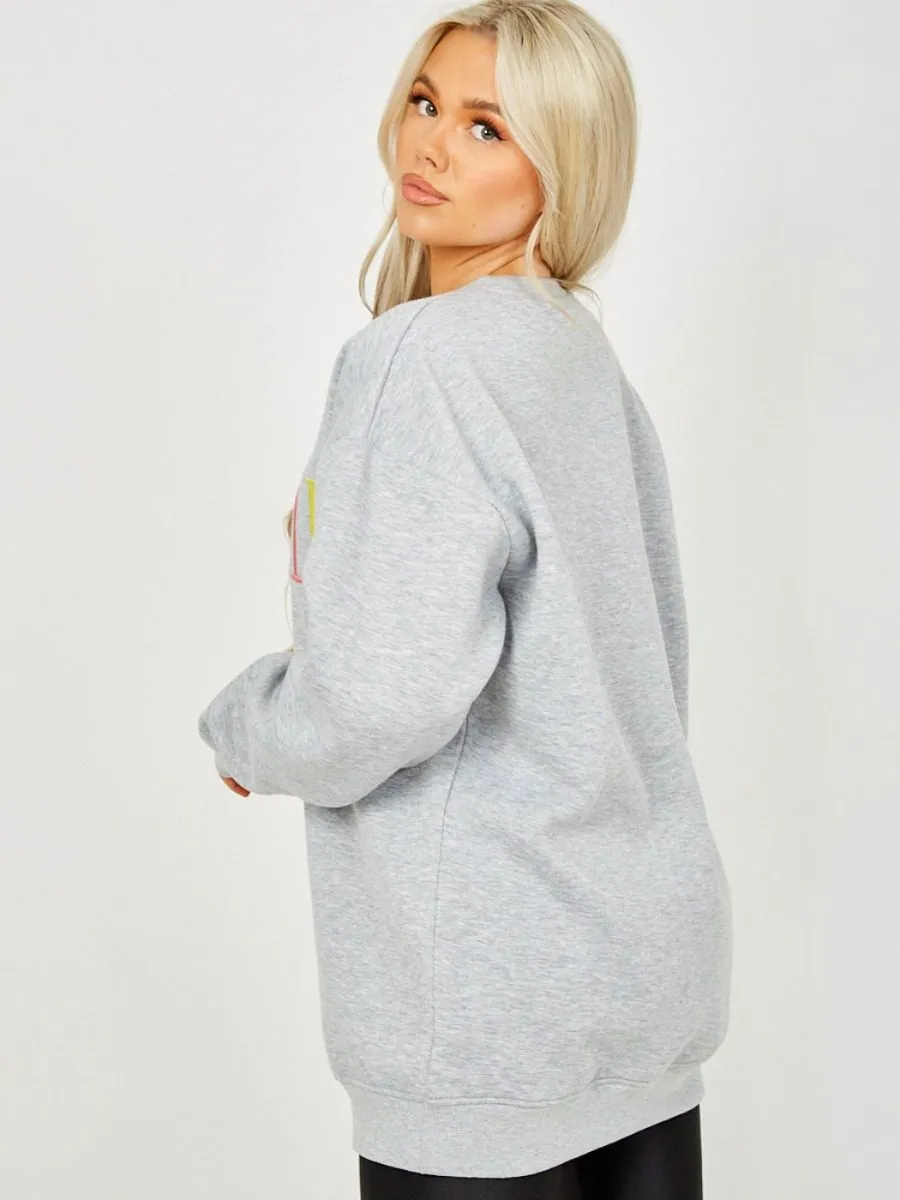 Nailah MIAMI Embroidered Oversized Sweatshirt Jumper In Grey