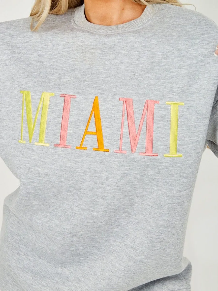 Nailah MIAMI Embroidered Oversized Sweatshirt Jumper In Grey