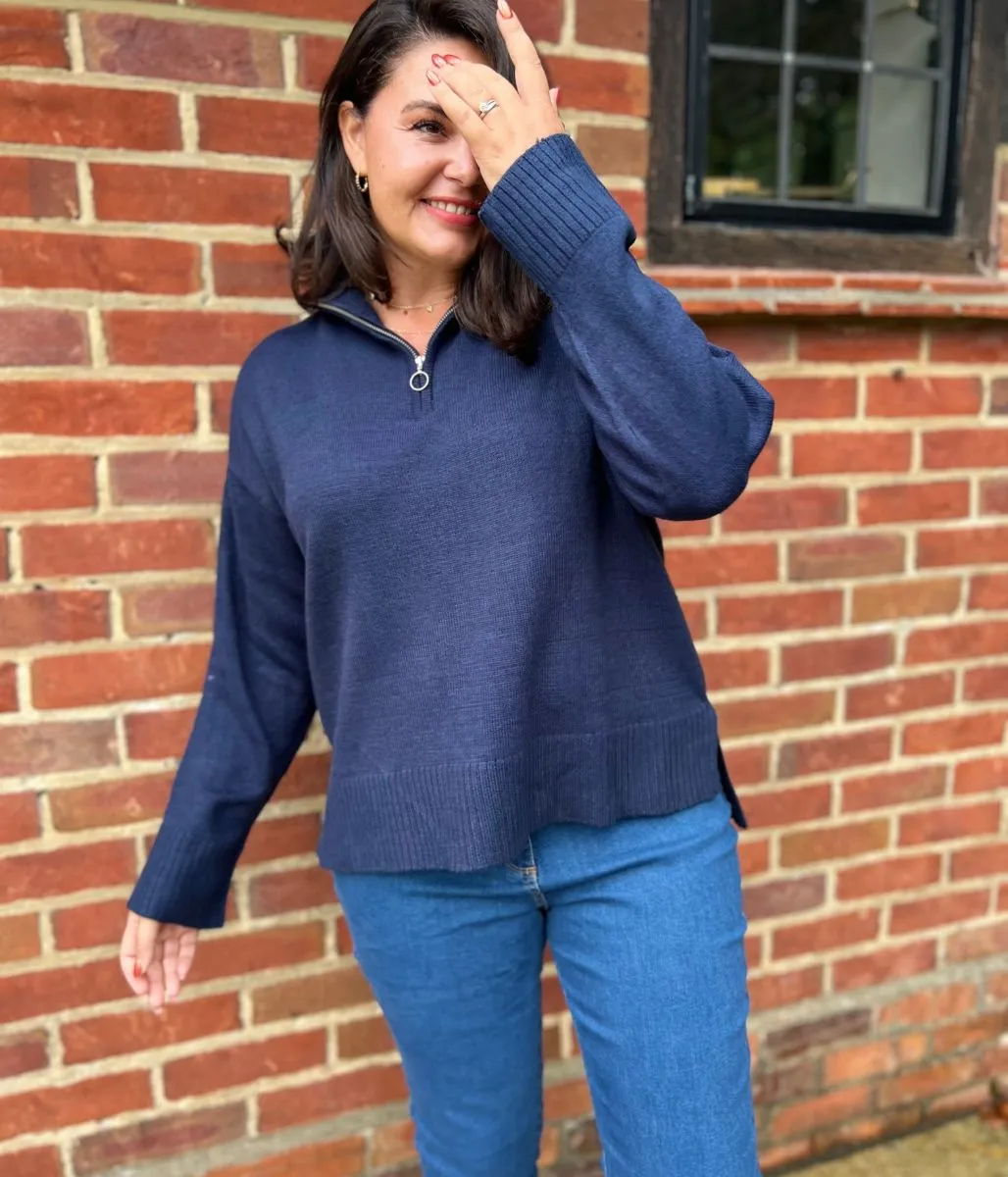 Navy 1/4 Zip Knitted Jumper