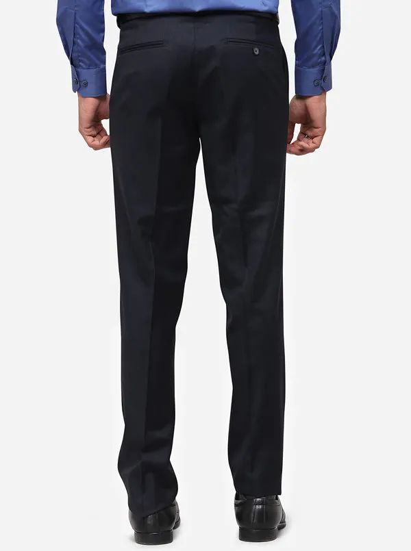 Navy Blue Slim Fit Solid Formal Trouser | JadeBlue