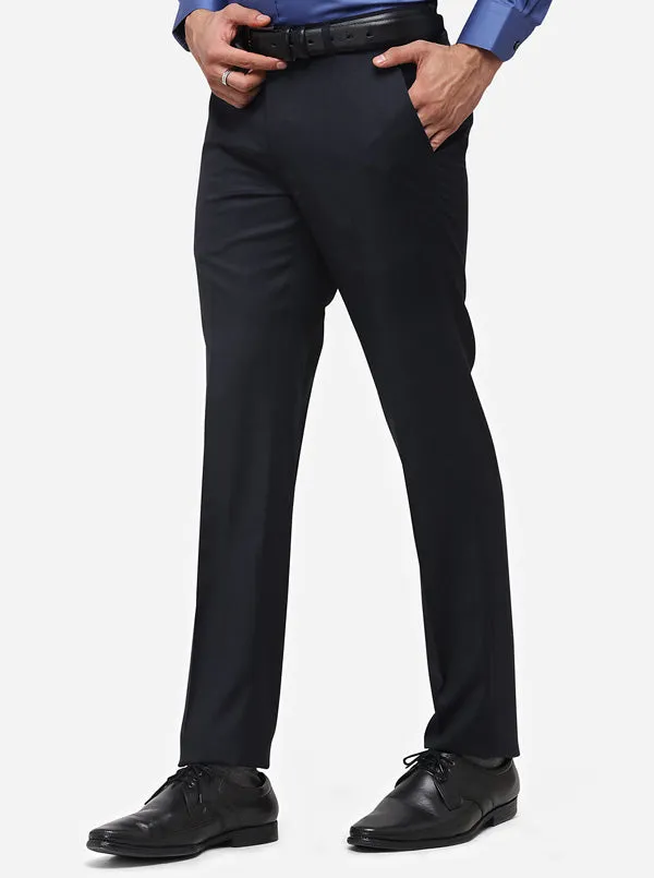 Navy Blue Slim Fit Solid Formal Trouser | JadeBlue