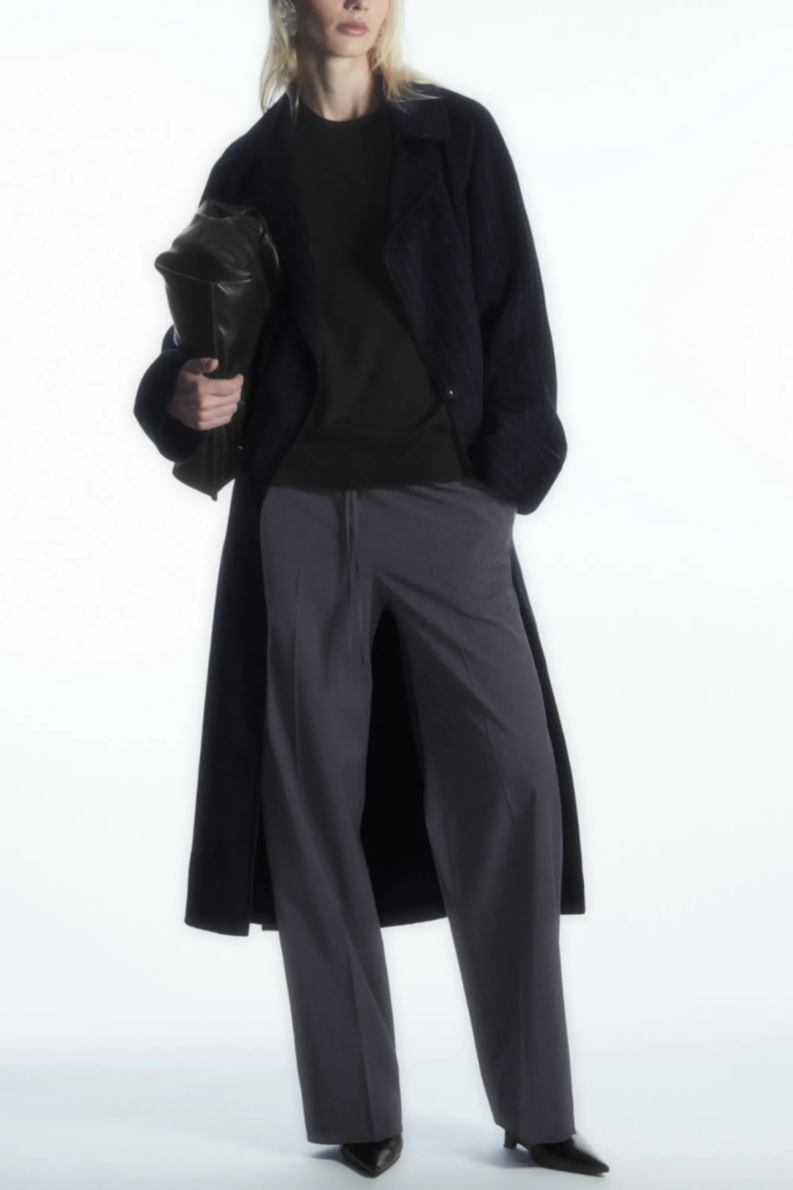 Navy Wool Drawstring Trousers