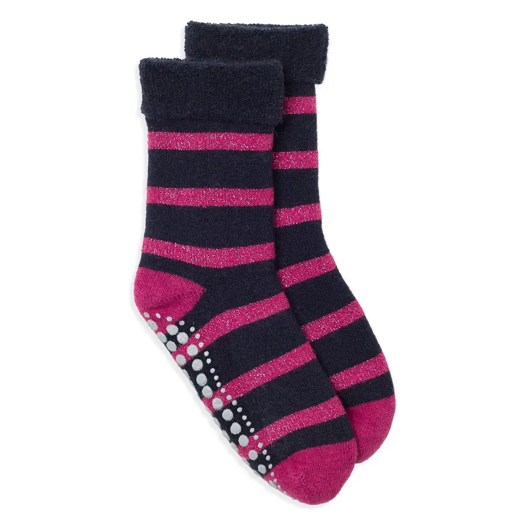 Navy/pink lurex striped wool-mix slipper socks