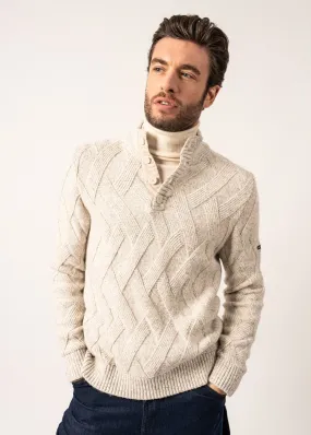 Neuchatel Structured Knit Jumper - with buttoned high neck (GRIS CLAIR CHINE)