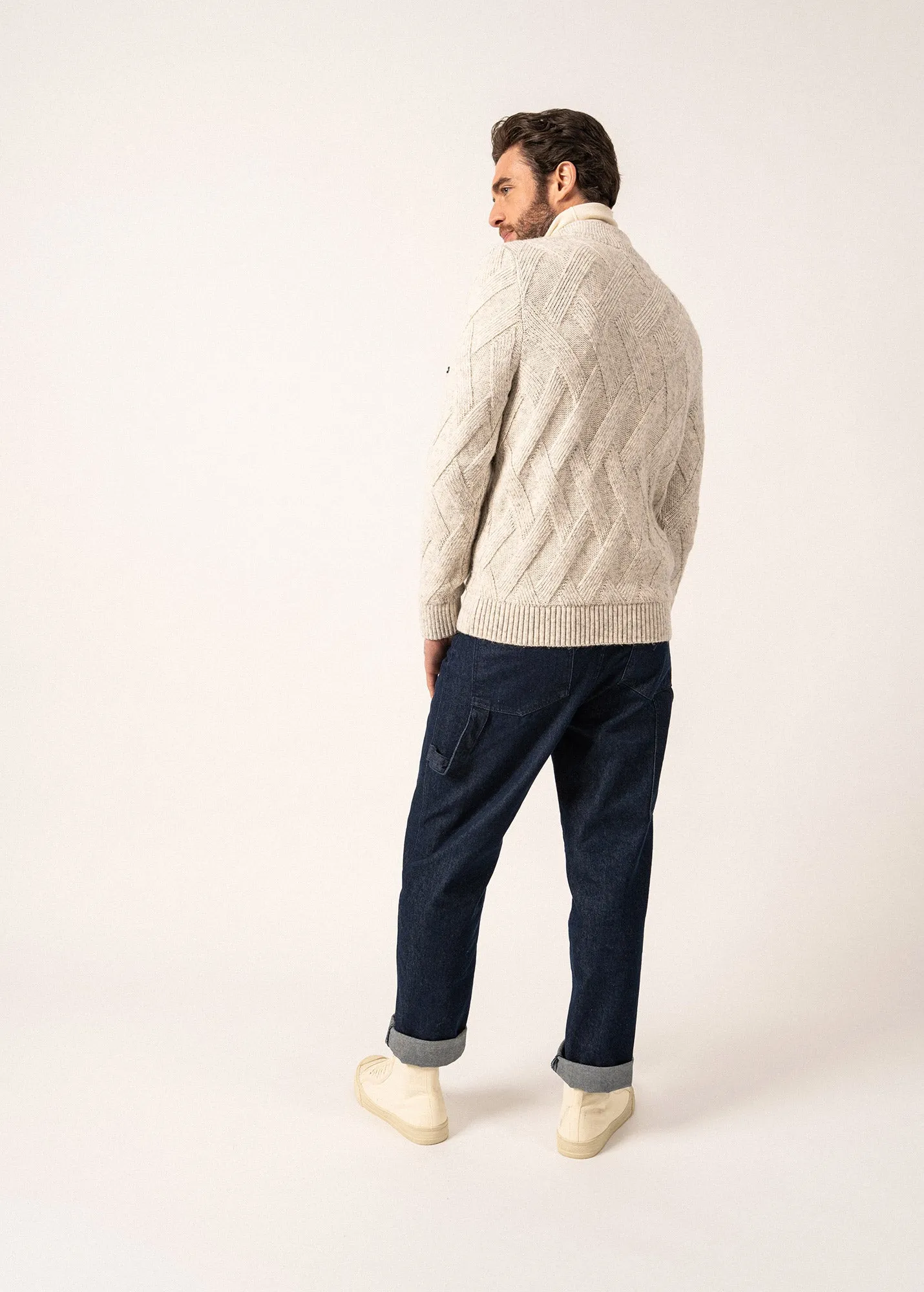 Neuchatel Structured Knit Jumper - with buttoned high neck (GRIS CLAIR CHINE)