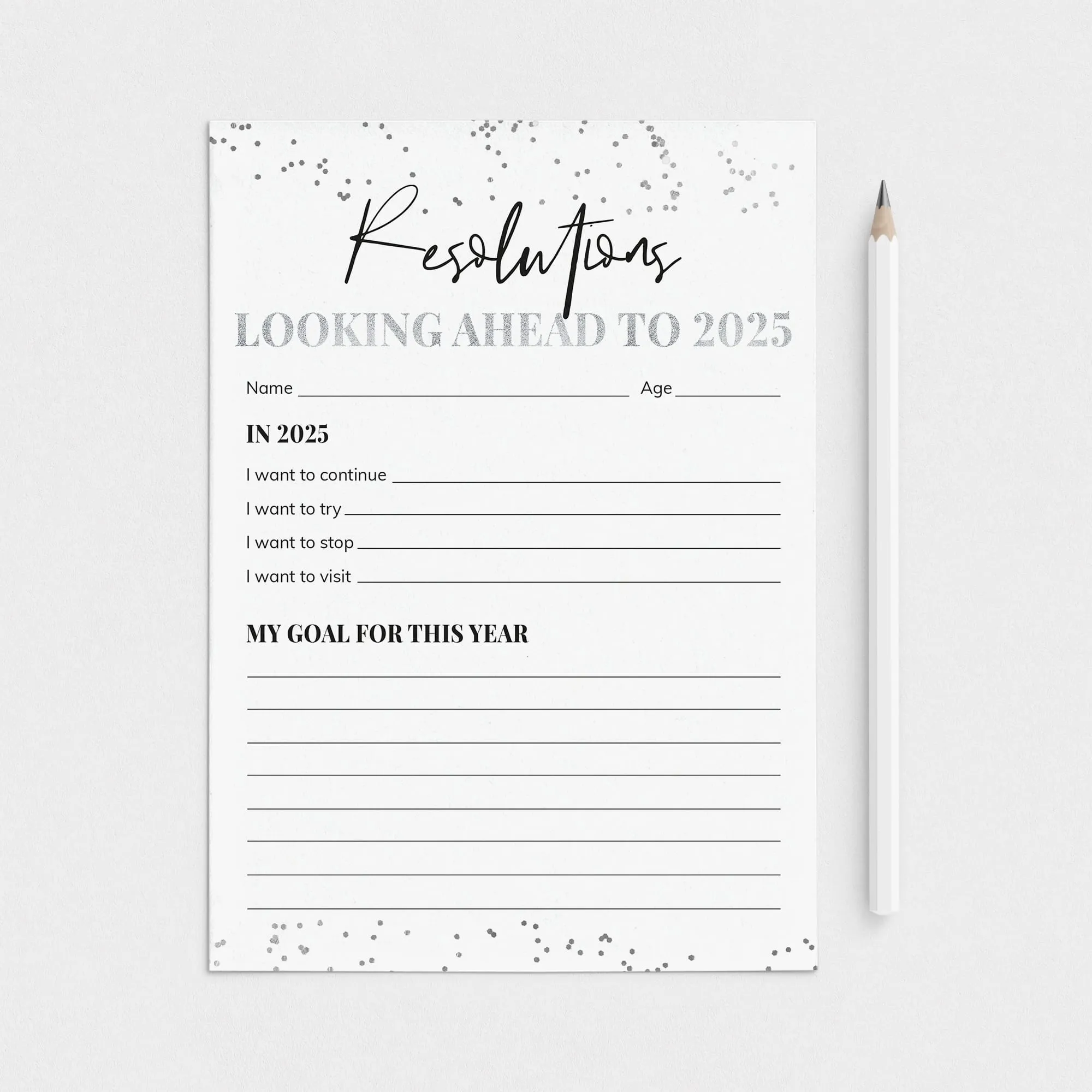 New Year Resolutions Card Printable