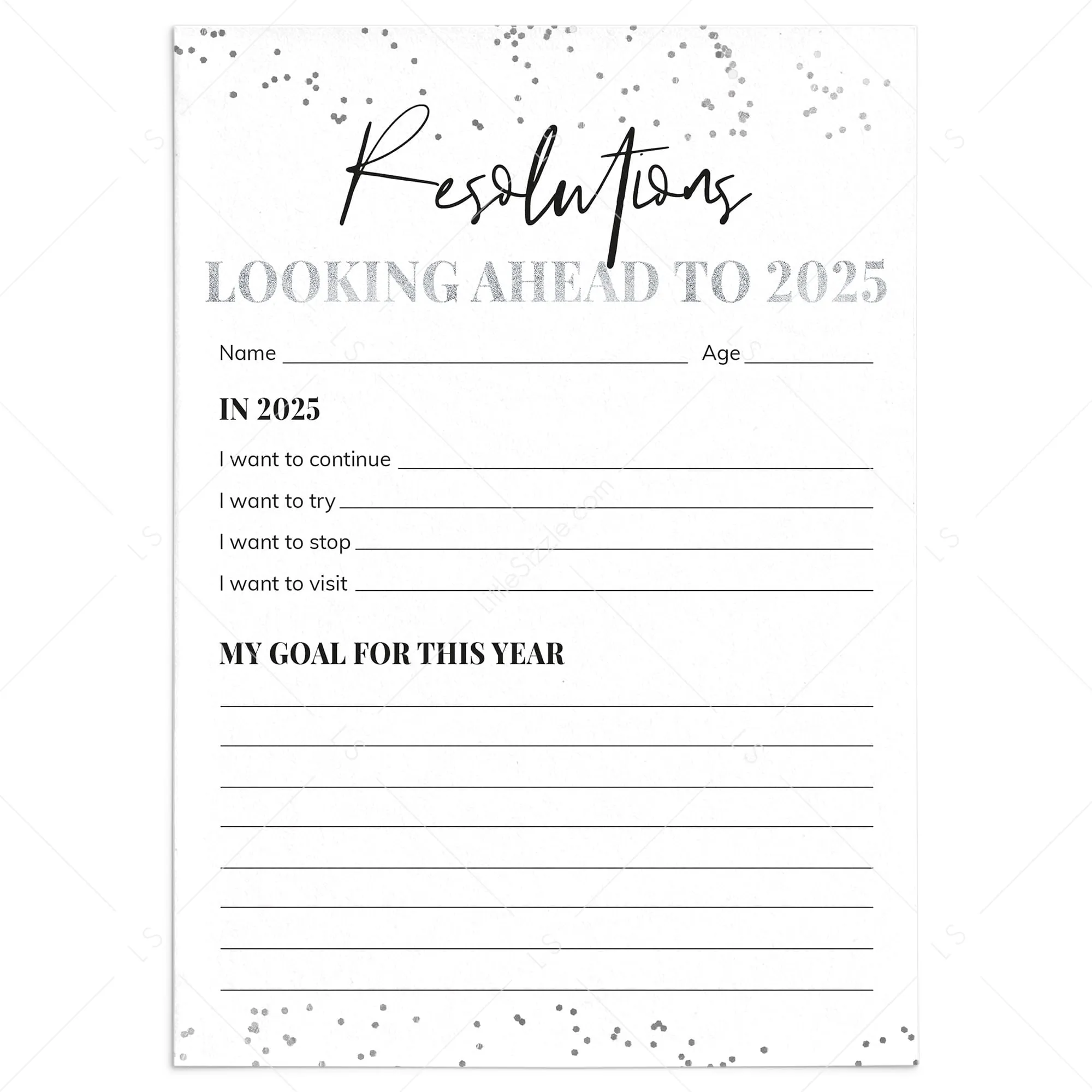 New Year Resolutions Card Printable