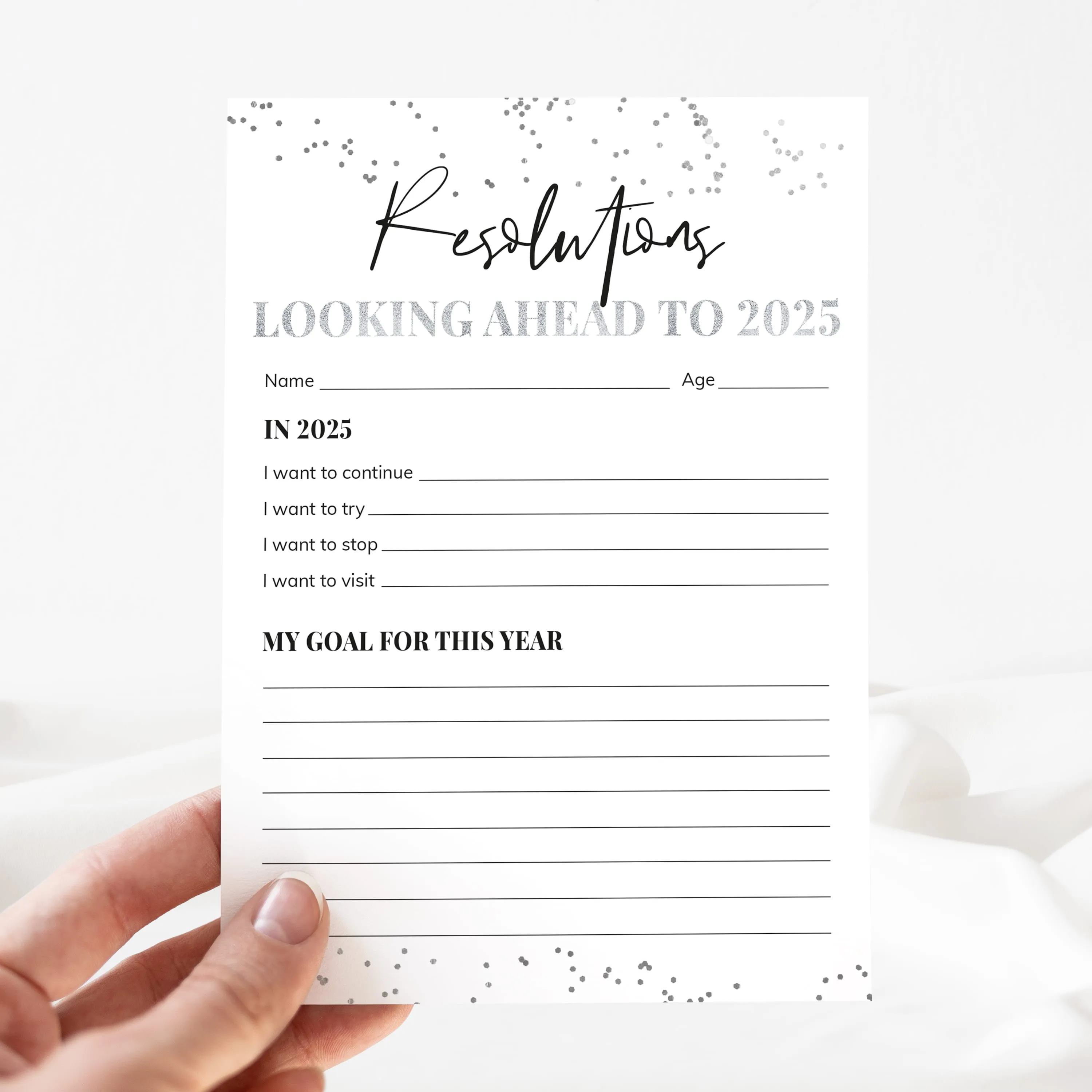 New Year Resolutions Card Printable