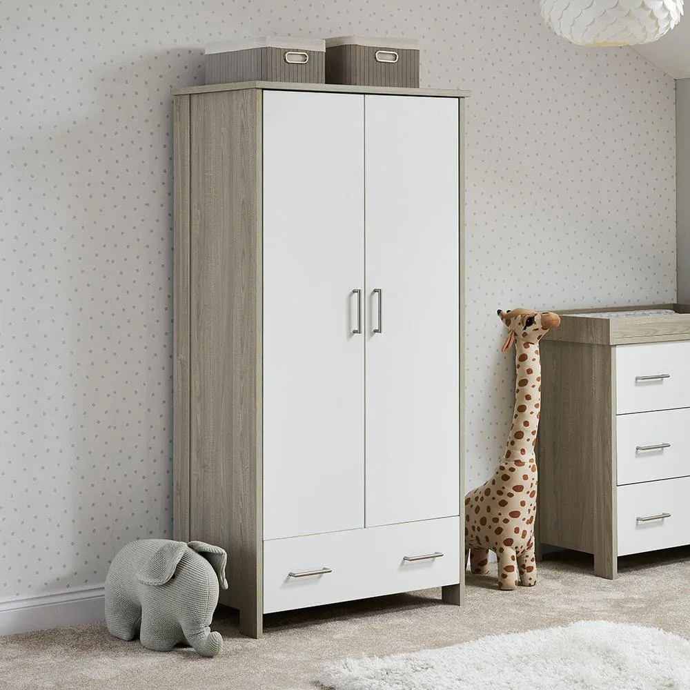 Nika Double Wardrobe - Grey Wash & White