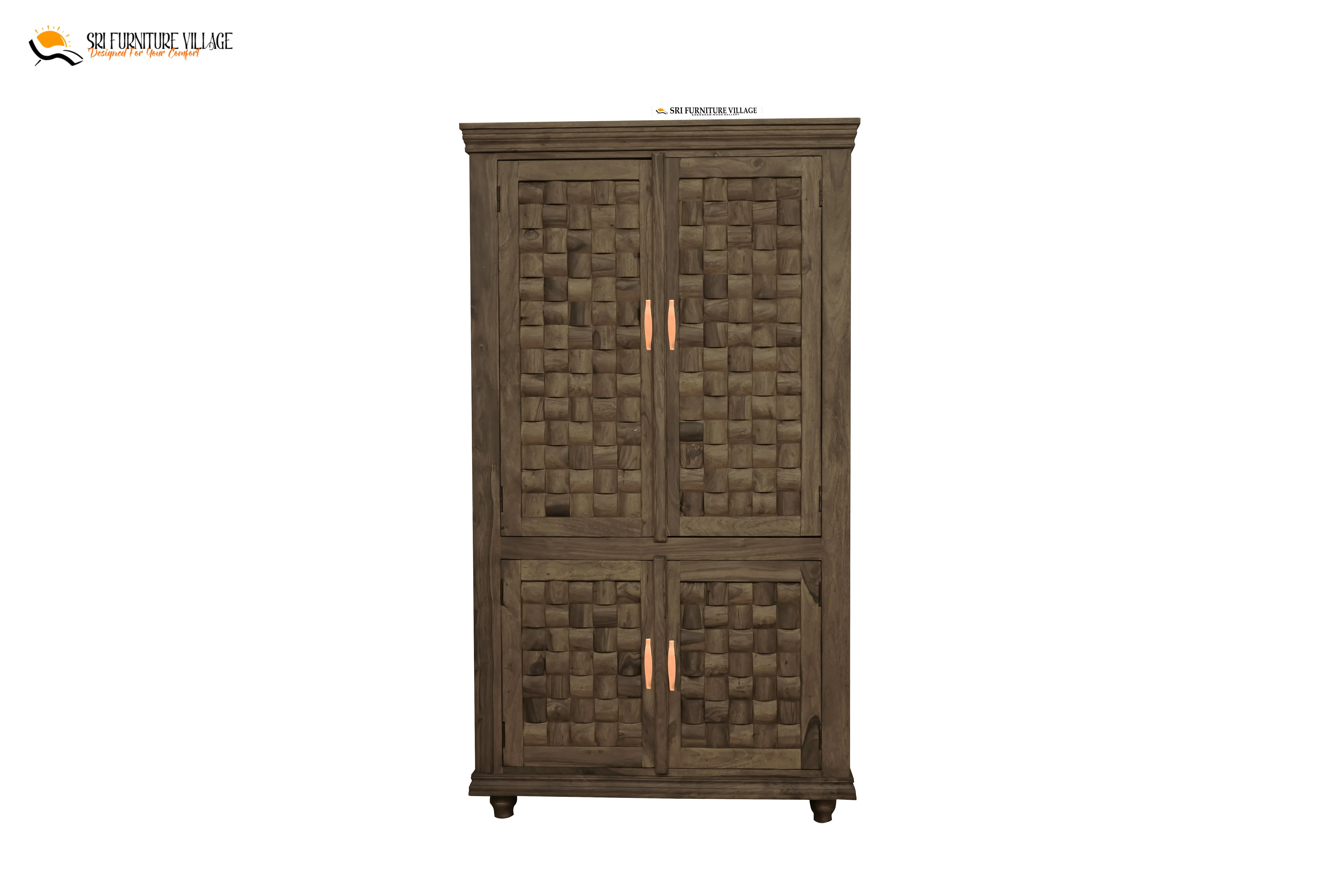 Niwar Solid Sheesham Wood 4 Door Wardrope (Stone  Finish) - 6120