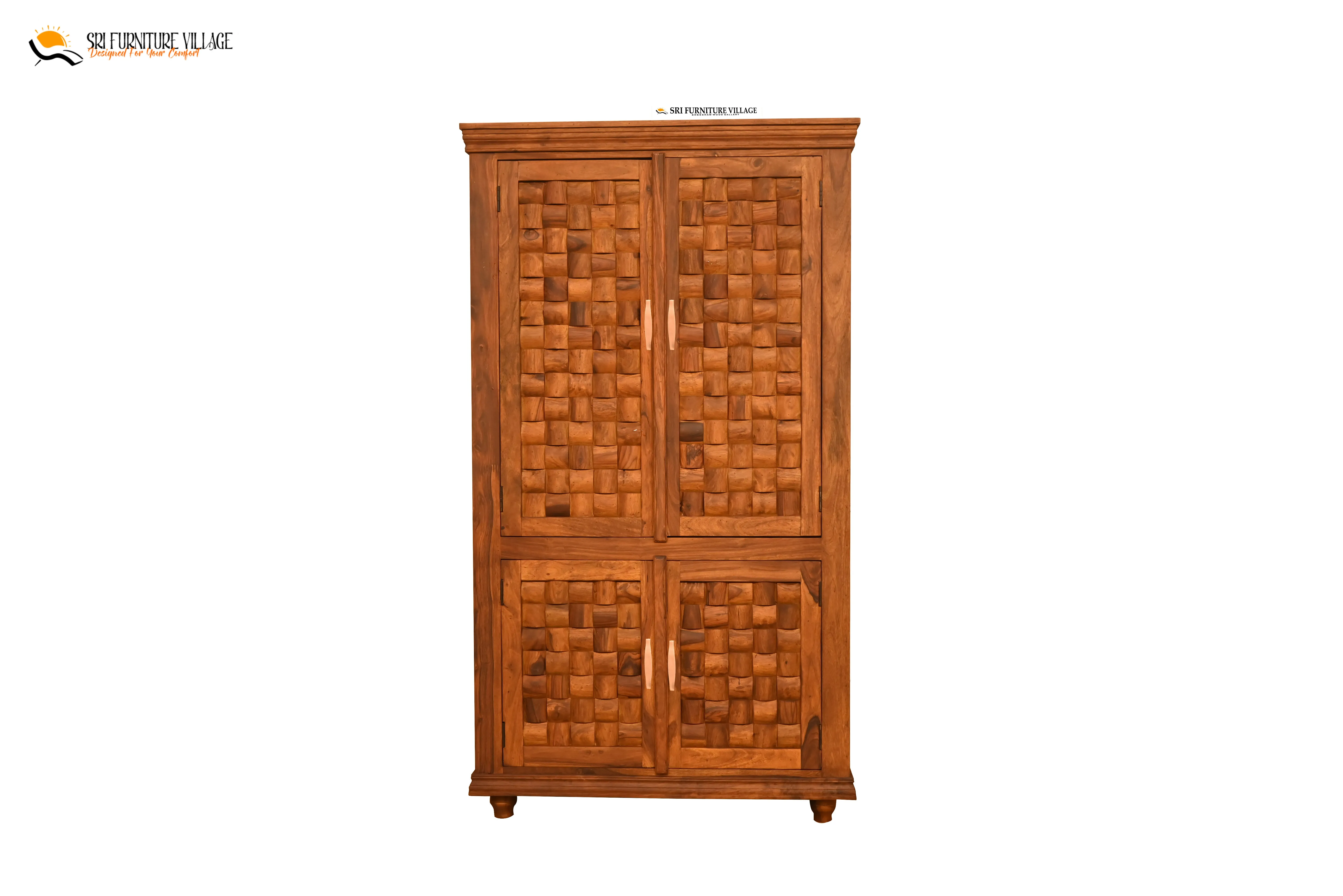 Niwar Solid Sheesham Wood 4 Door Wardrope (Stone  Finish) - 6120