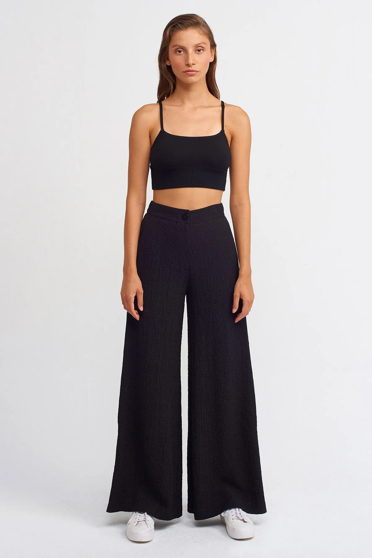 Nu Textured Wide Leg Trousers Black