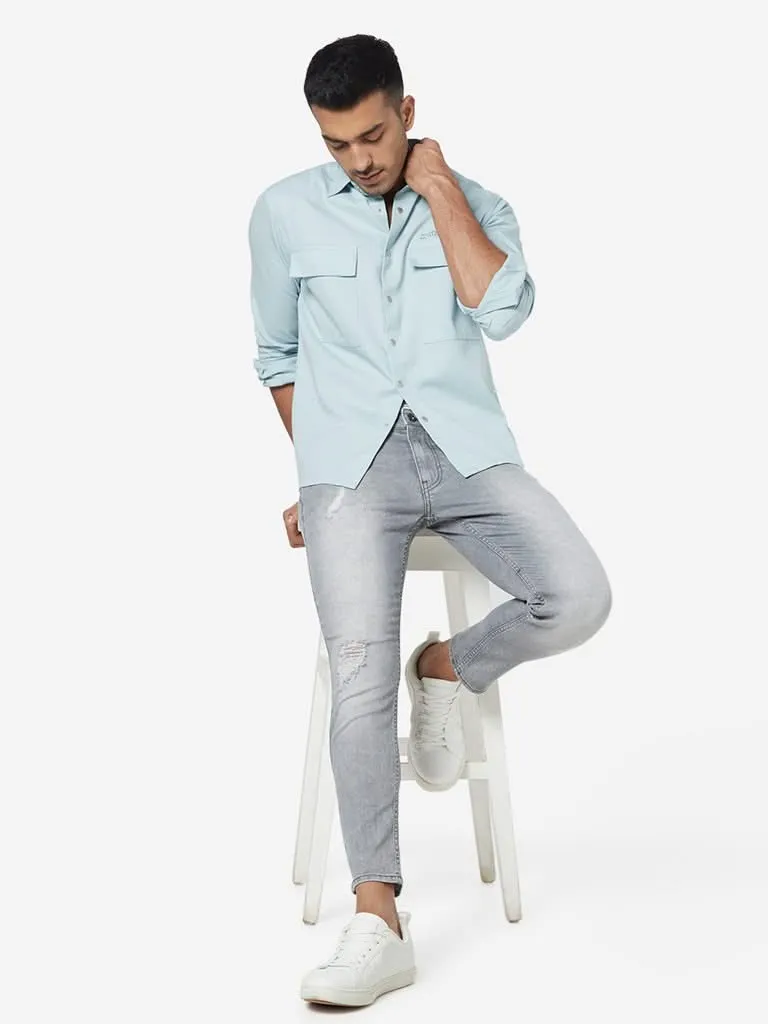 Nuon Light Blue Printed Relaxed-Fit Shirt