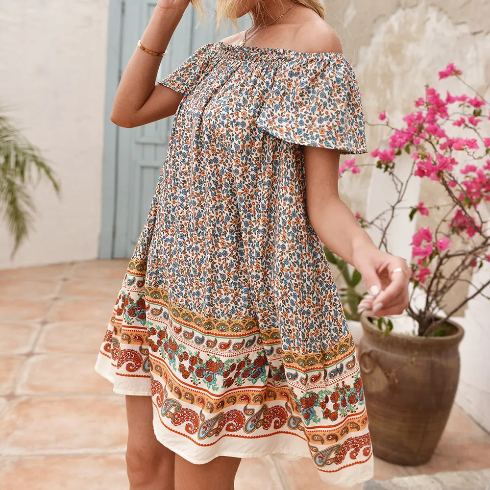 Off Shoulder Mini Summer Dress For Women, Bohemian Dress