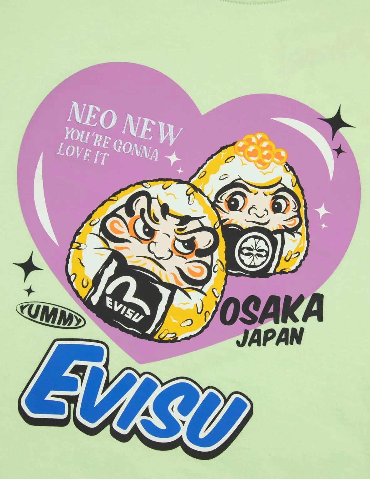 Onigiri Daruma and Heart Print Cropped T-shirt