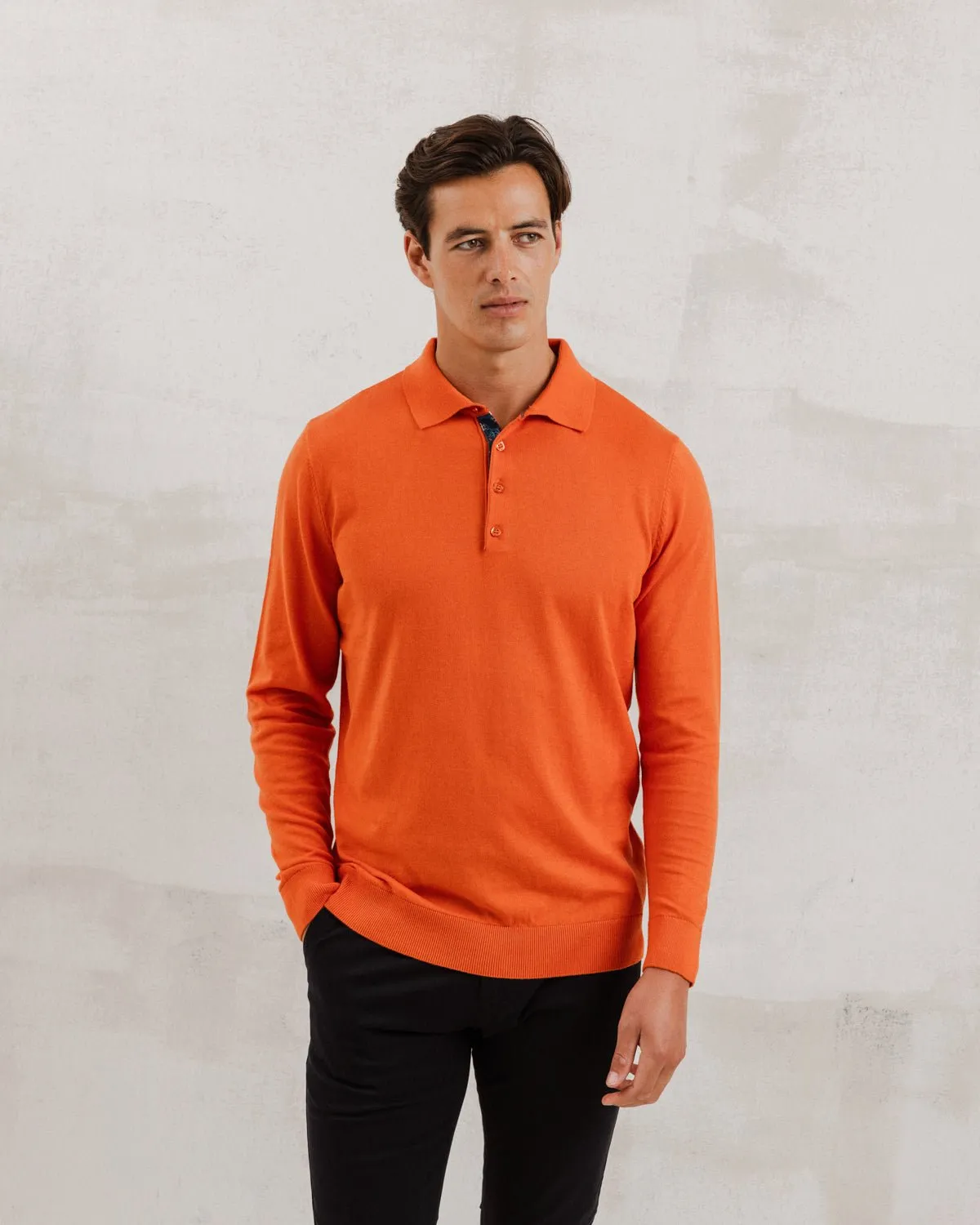 Orange Knit Polo with Flower Accents