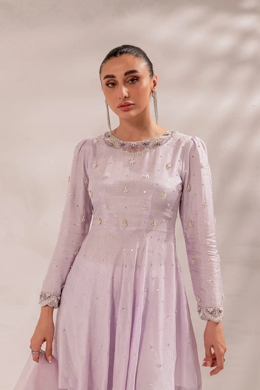 Pakistani Eid Dress in Lilac Gharara and Peplum Style