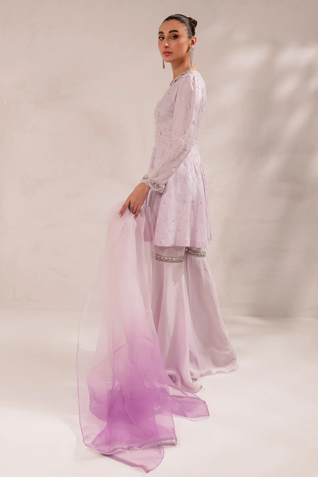 Pakistani Eid Dress in Lilac Gharara and Peplum Style