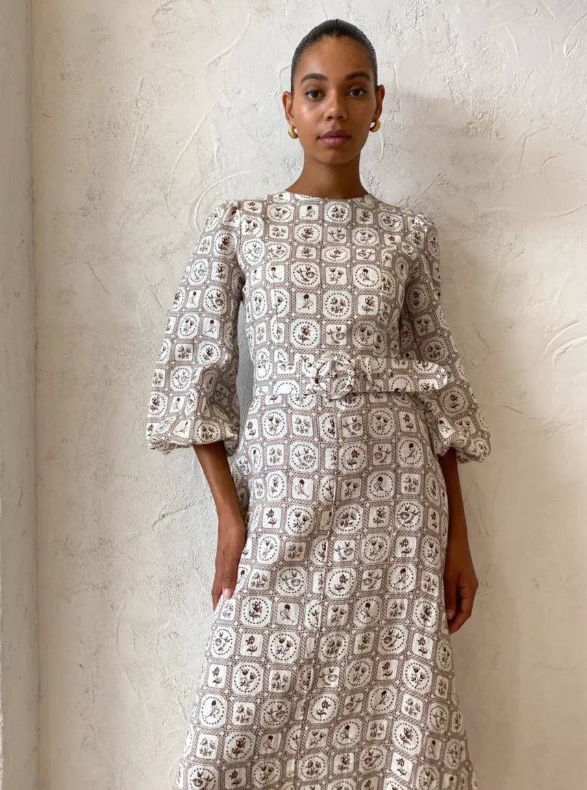 Palm Noosa Melrose Dress in Brown Tile Eyelets