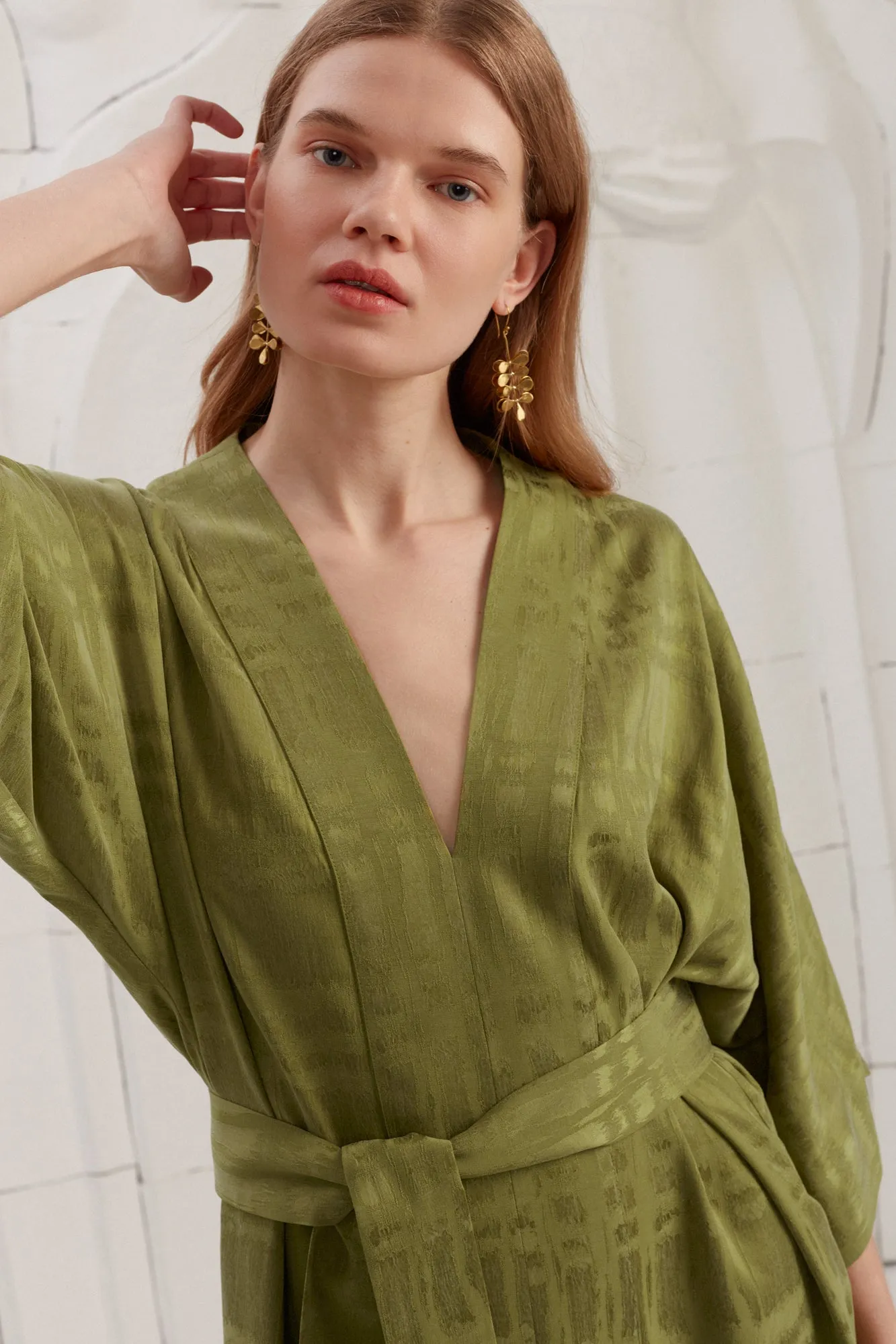 PALOMA olive green cupro midi dress