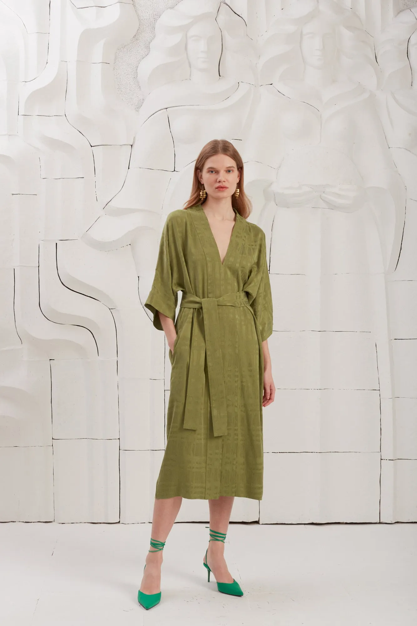 PALOMA olive green cupro midi dress