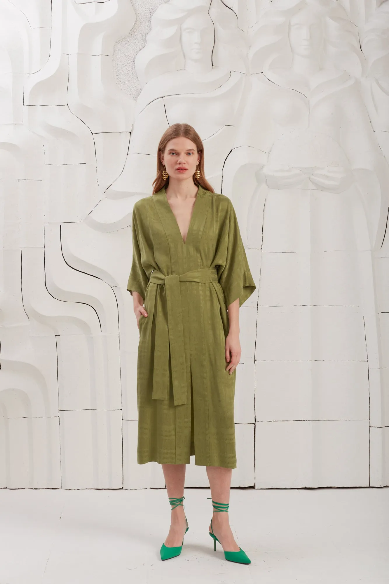 PALOMA olive green cupro midi dress