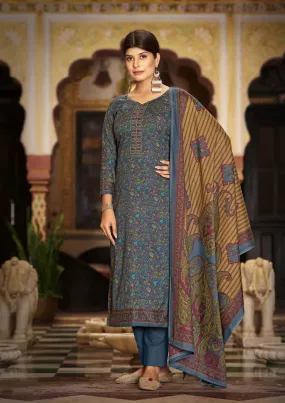 Pashmina Spun Unstitched Bluish Grey Winter Salwar Suits