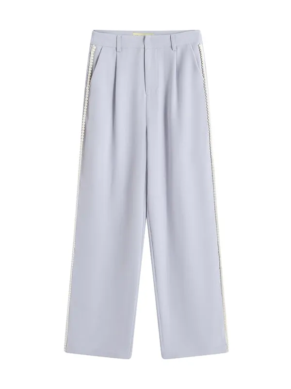 Pearl Embellished High Waist Wide Leg Pants