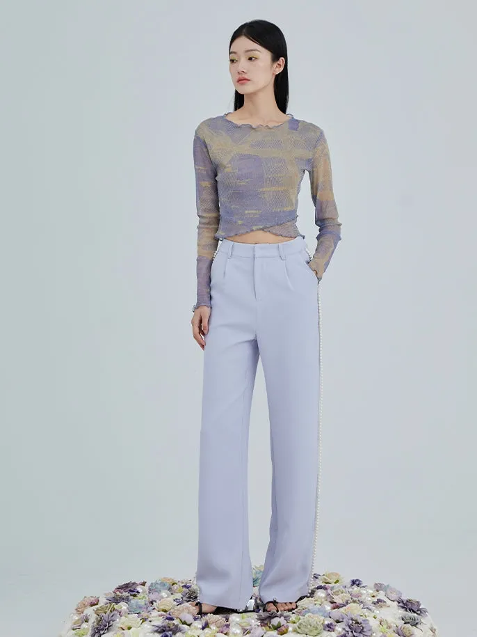 Pearl Embellished High Waist Wide Leg Pants