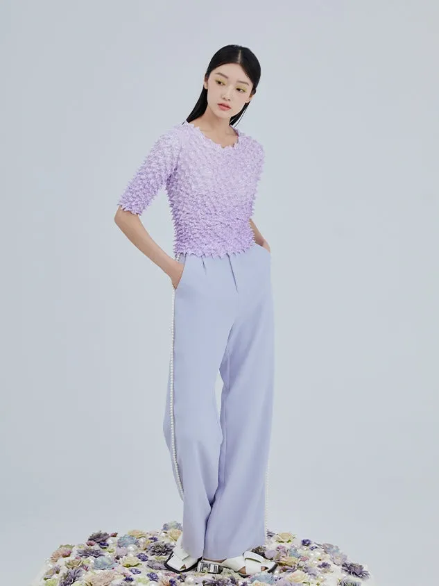 Pearl Embellished High Waist Wide Leg Pants