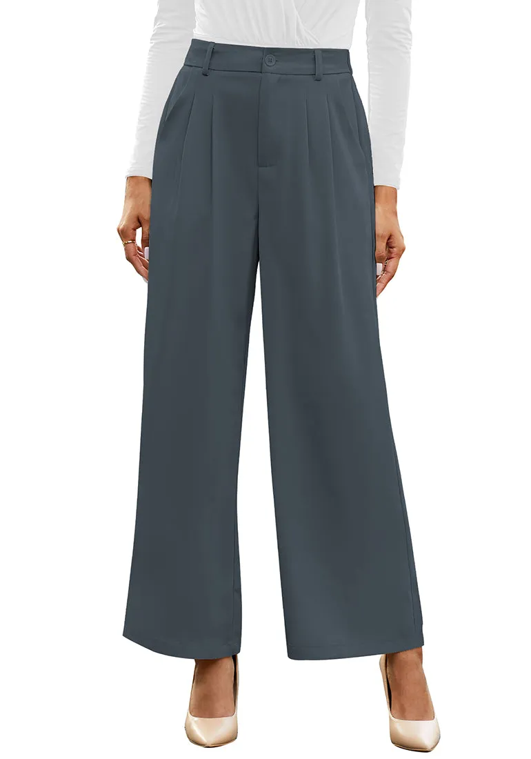 Petite Folkstone Gray High Waisted Wide Leg Pants for Women Business Casual Flowy Trouser