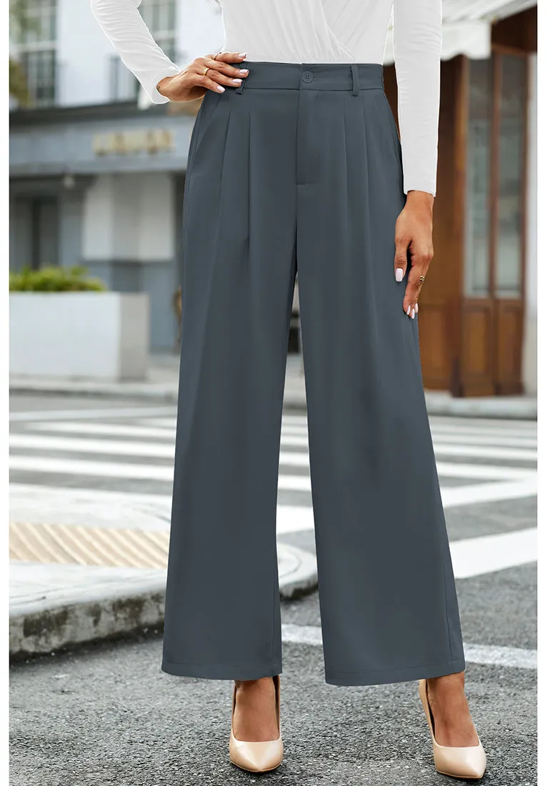 Petite Folkstone Gray High Waisted Wide Leg Pants for Women Business Casual Flowy Trouser