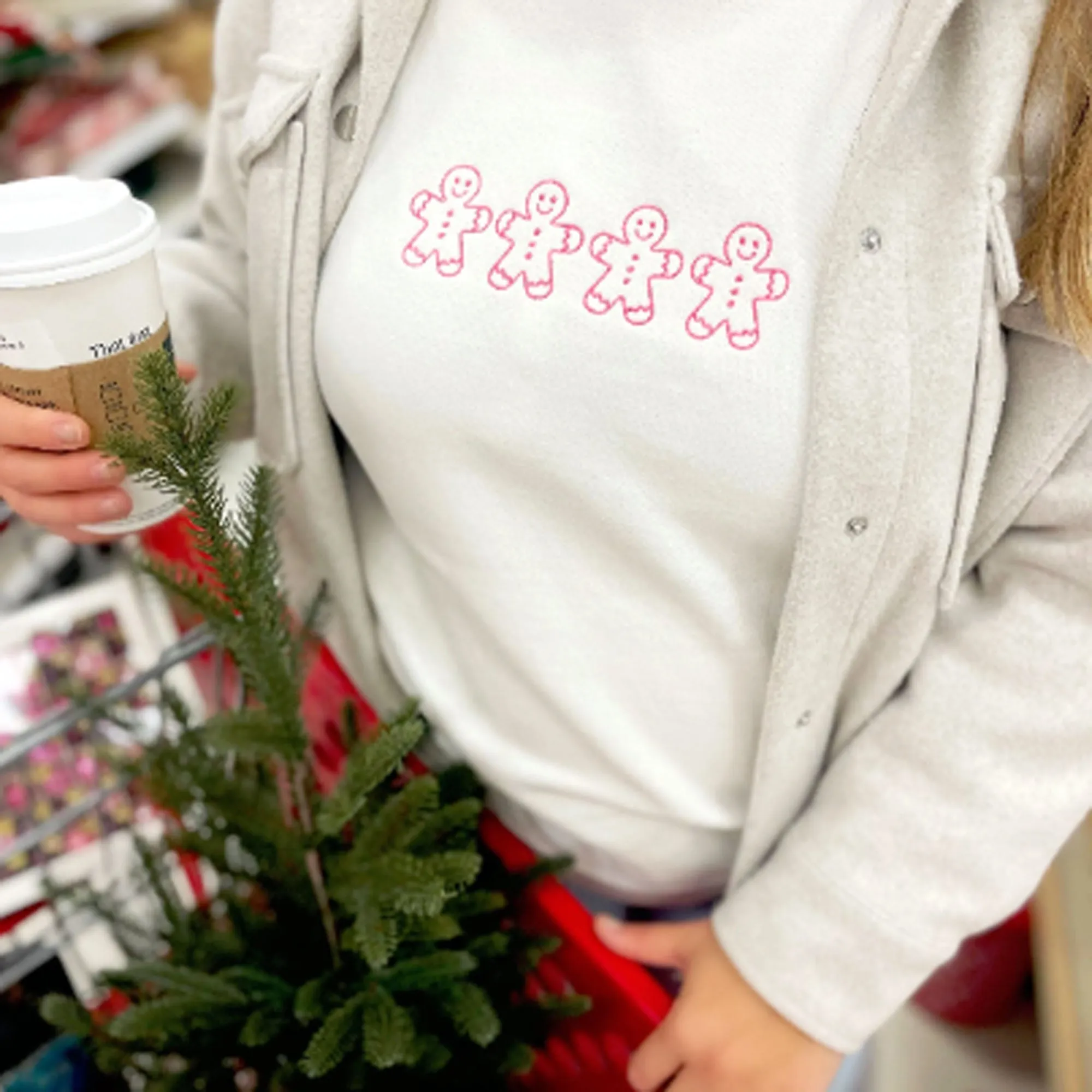 Pink and Fun Gingerbread Men Embroidered Sweatshirt