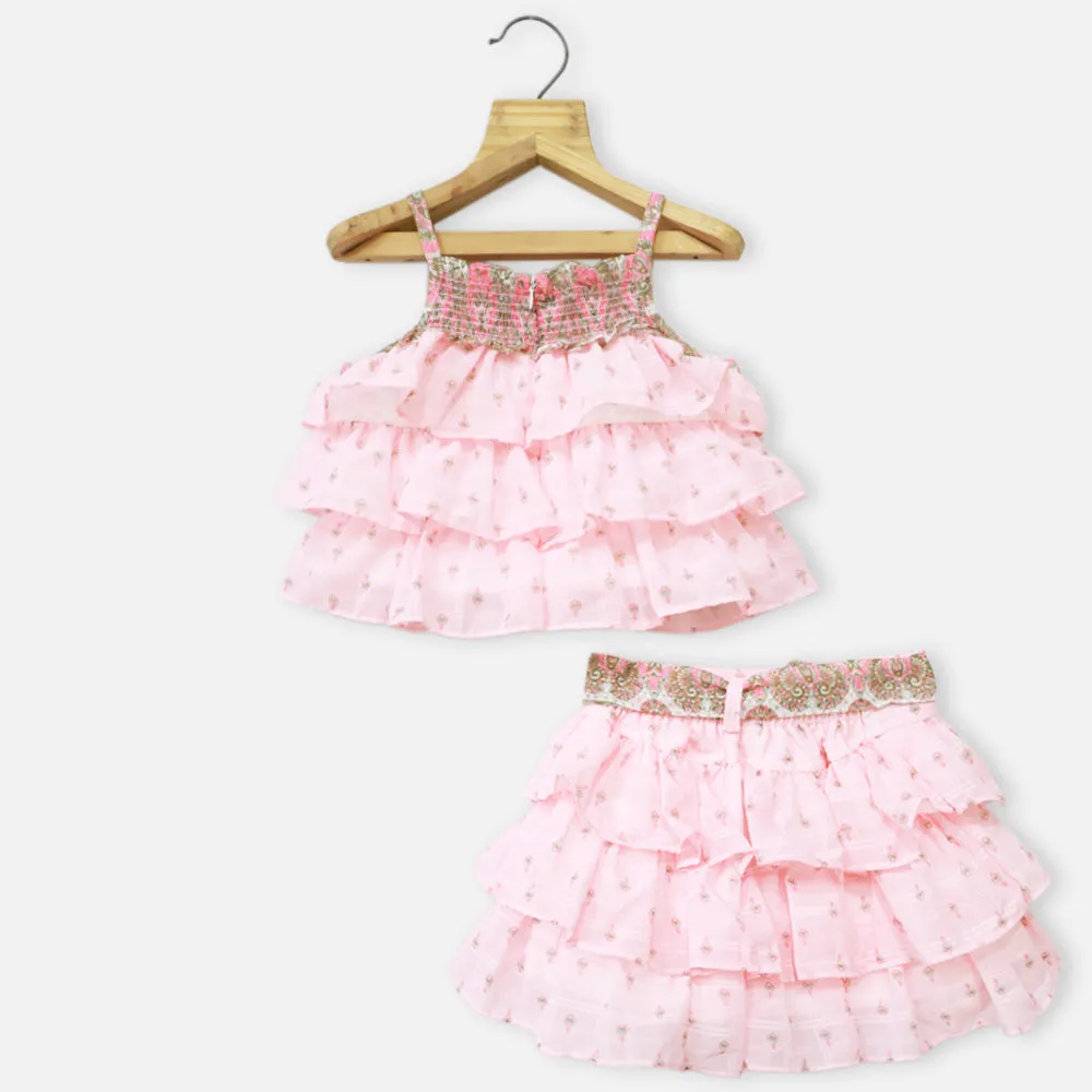 Pink Layered Skirt With Top Co-Ord Set