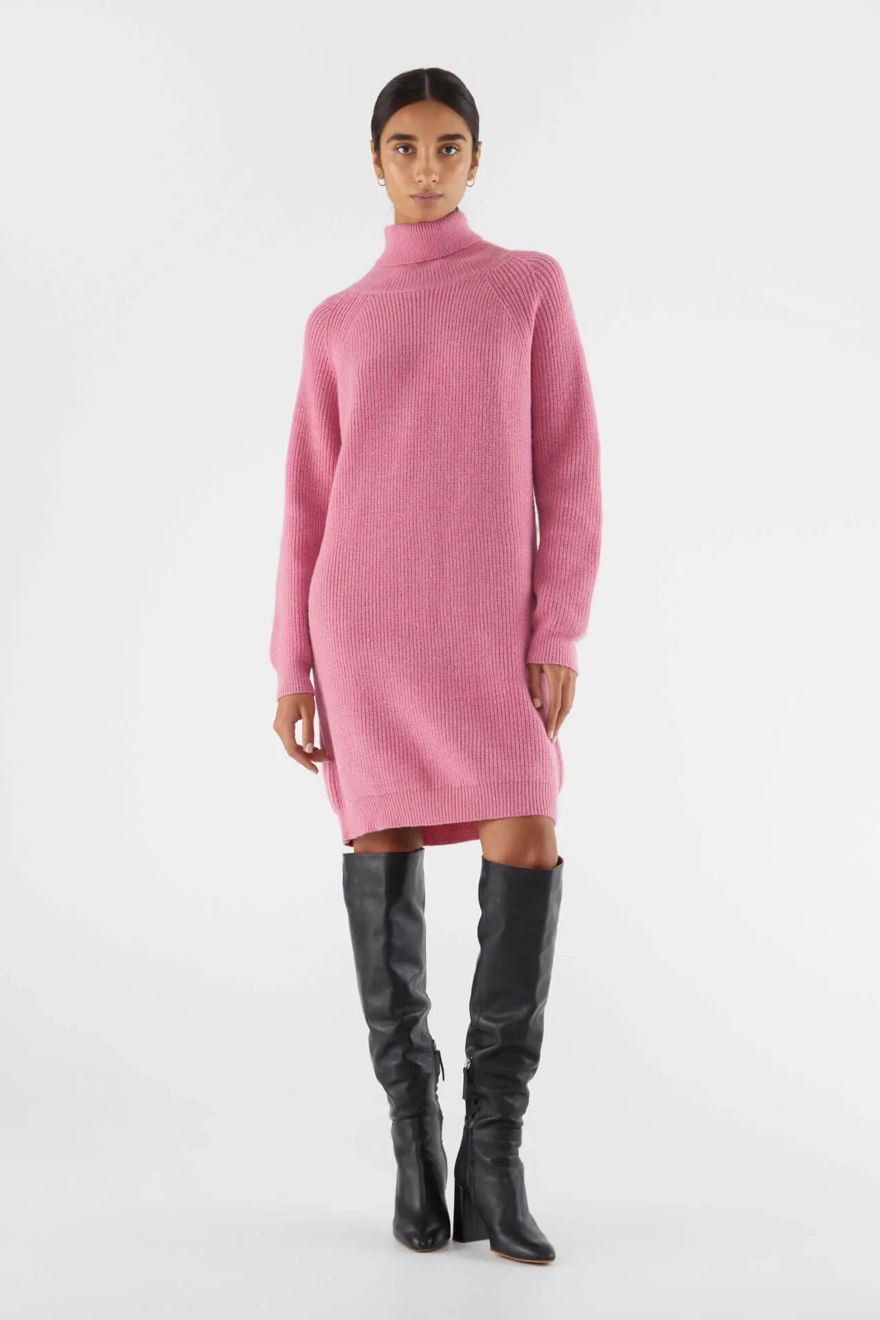 Pink turtleneck midi knit dress by Compania Fantastica