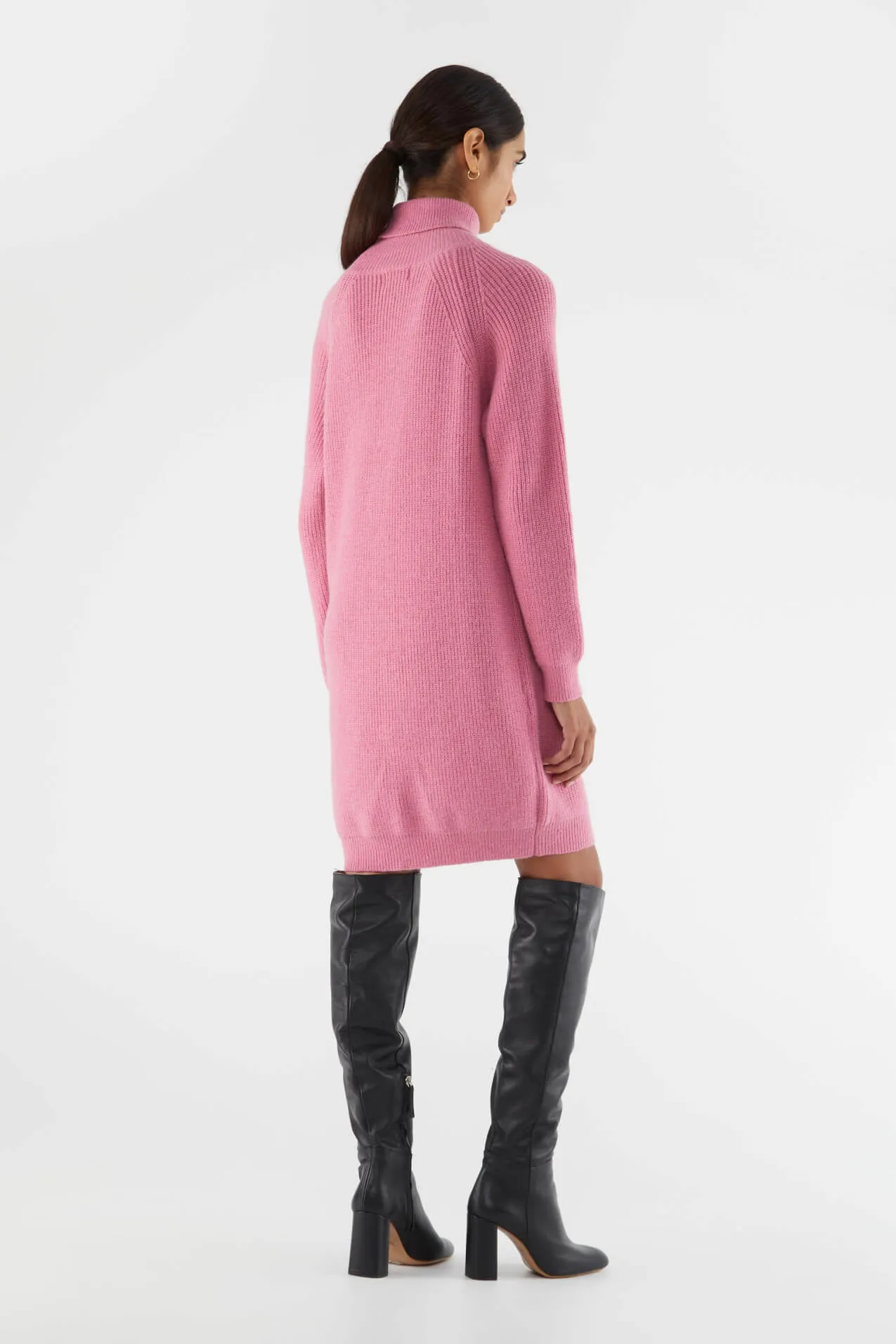 Pink turtleneck midi knit dress by Compania Fantastica