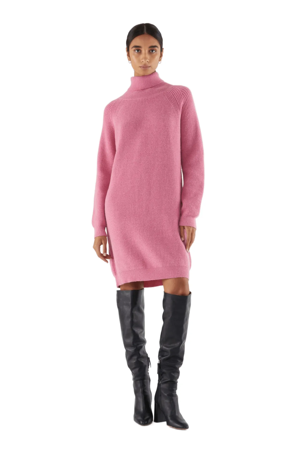 Pink turtleneck midi knit dress by Compania Fantastica