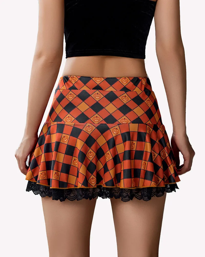 Plaid Pleated Mini Skirt Ruffle Skirt