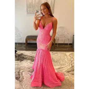 Plunging V-neck Sequins Mermaid Prom Dress Glitter