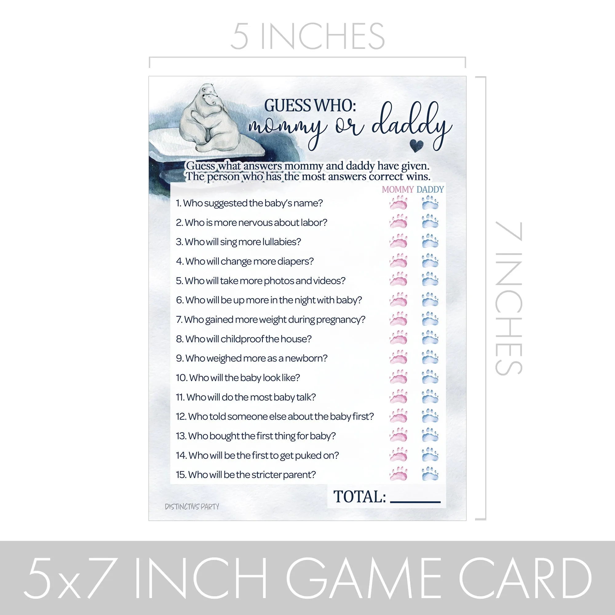 Polar Bear: Winter Baby Shower Game - "Guess Who" Mommy or Daddy and All Things Winter- Two Game Bundle - 20 Dual Sided Cards