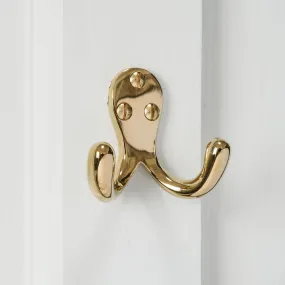 Polished Brass Double Wardrobe Hook